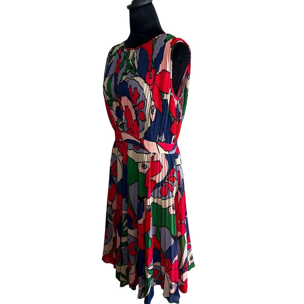 Catherine Malandrino Pleated Floral Midi Dress Size 10 Colorful Designer Career - Picture 4 of 10